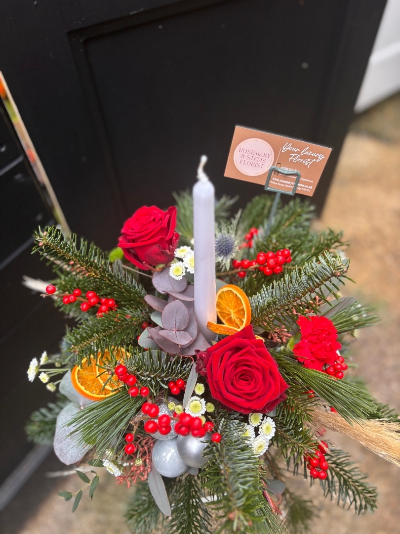 Christmas candle table arrangement