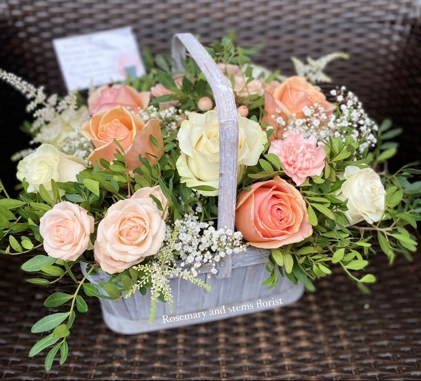 Peach and white basket